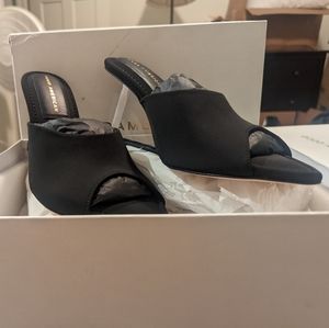 Good American clear lucite wedge neoprene black sandal